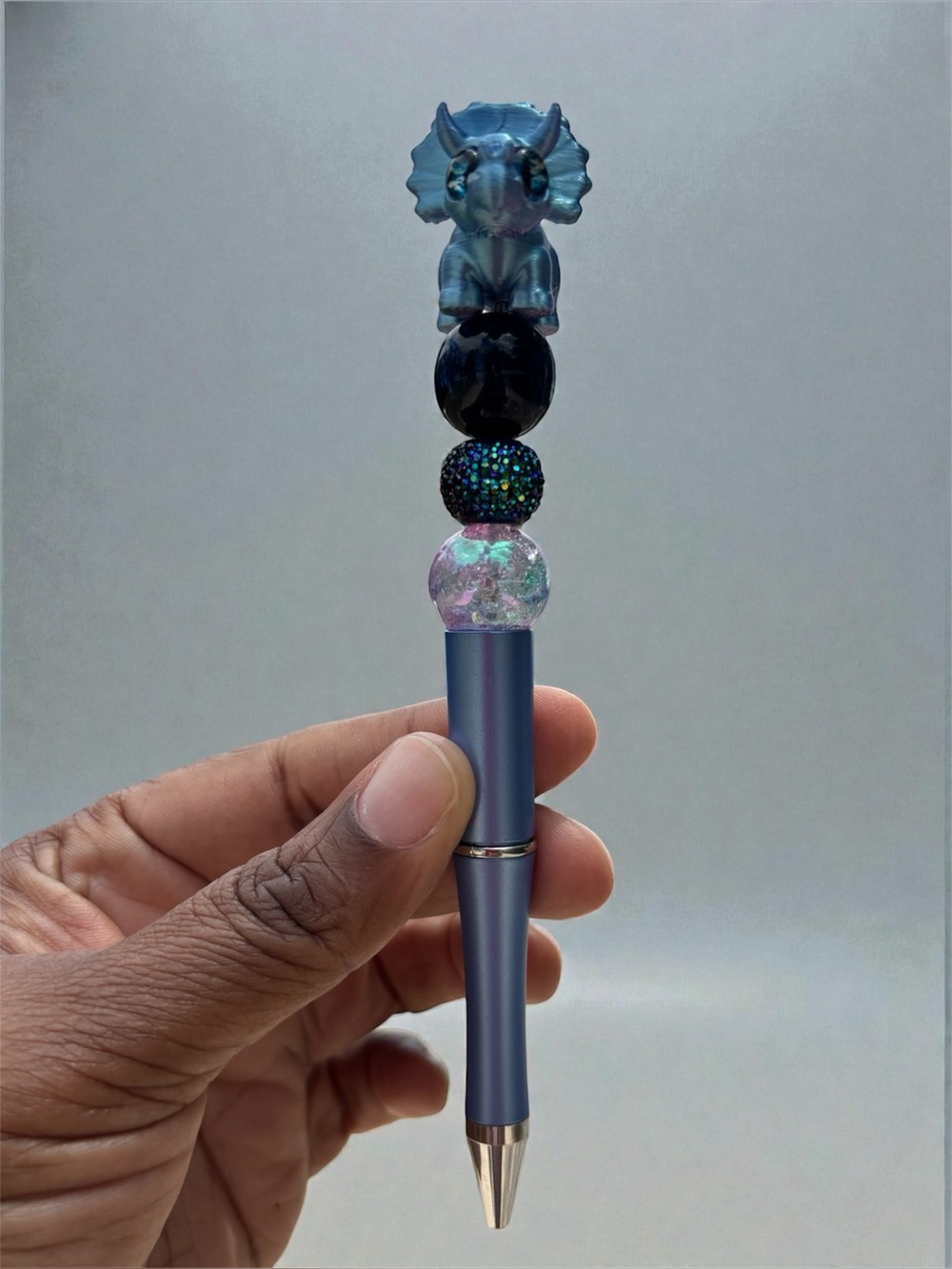 Blue Triceratops Beaded Pen